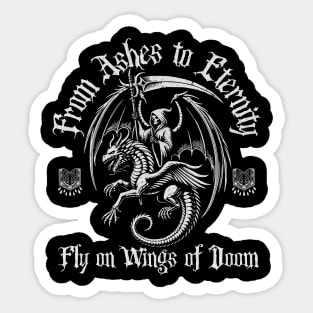 From Ashes to Eternity T-Shirt: Grim Reaper Riding Dragon - Epic Fantasy Tee Sticker